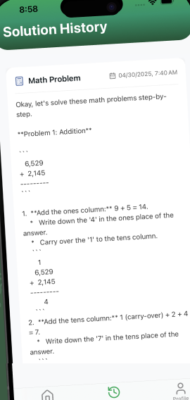 Solution history screen